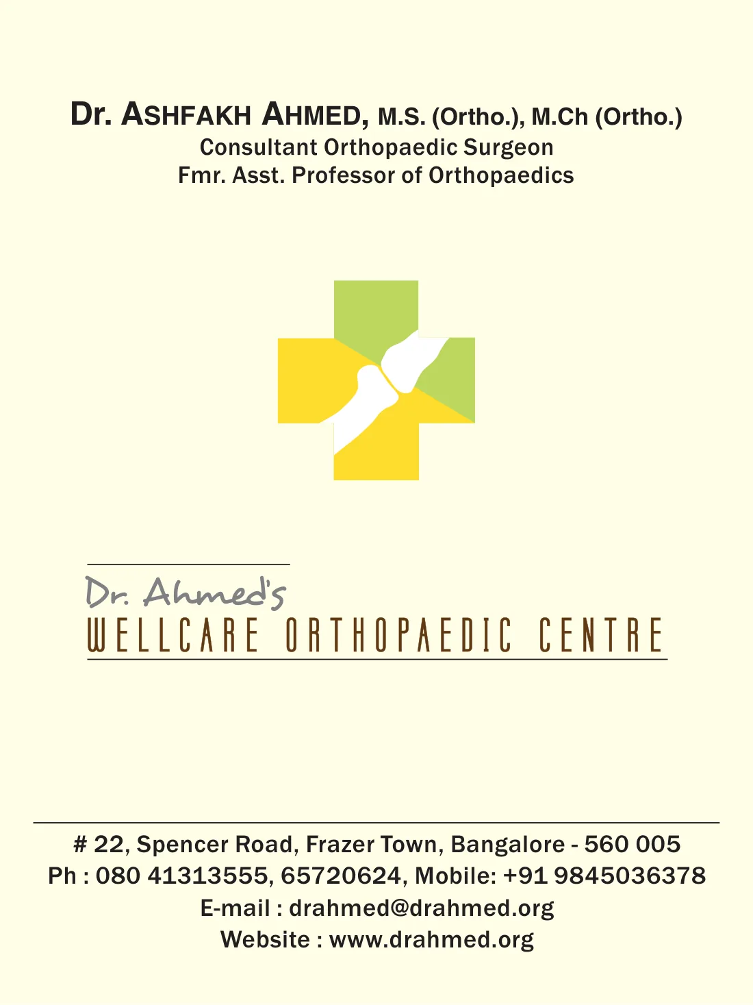 Dr. Ahmed Wellcare Orthopaedic Centre booklet — page 11 of 12